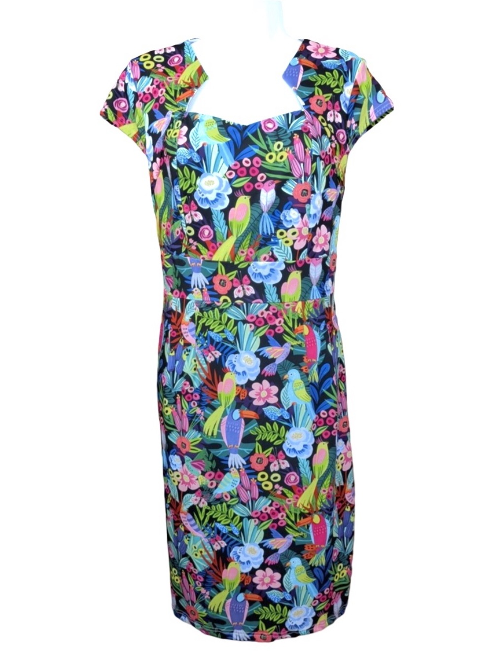 NWT Grace Karin Vibrant Multicolor Tropical Print Sheath Dress